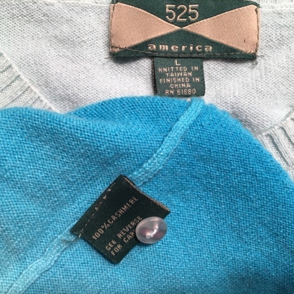 525 AMERICA 100% CASHMERE Cardigan, NWOT, Long Sleeve, AQUA BLUE OMBRE, Size L - Picture 3 of 8